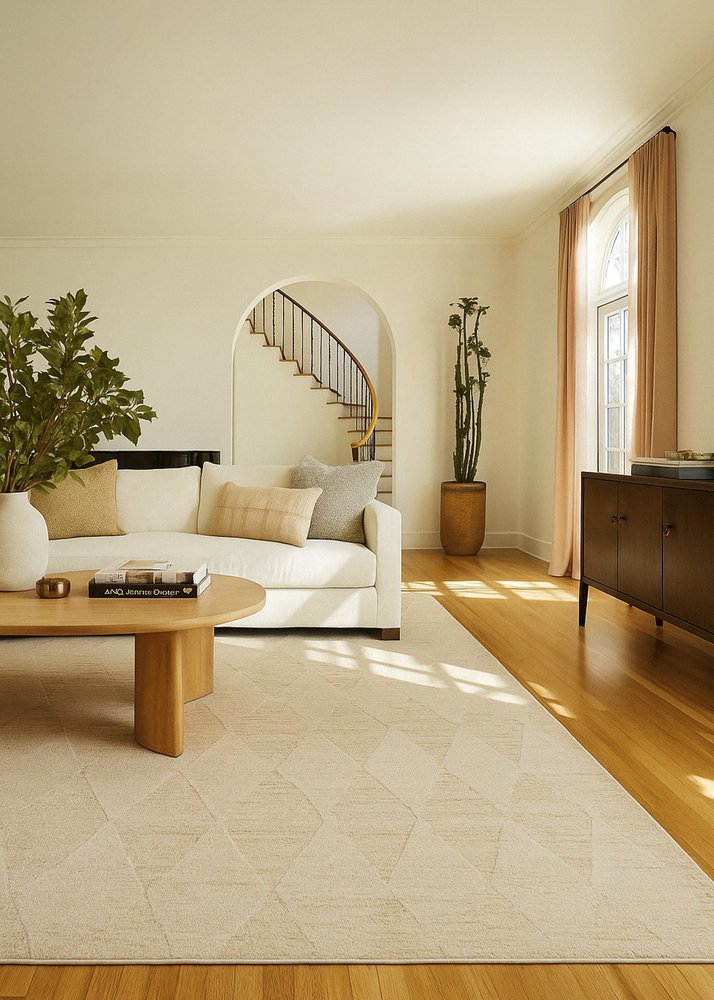 5' X 8' Cream and Beige Geometric Distressed Area Rug