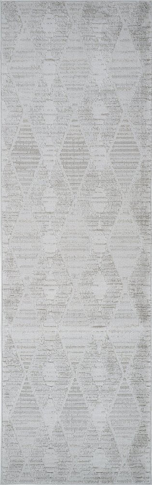 8' Gray And Ivory Geometric Distressed Runner Rug