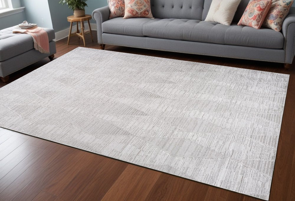 8' X 11' Gray and Ivory Geometric Distressed Area Rug