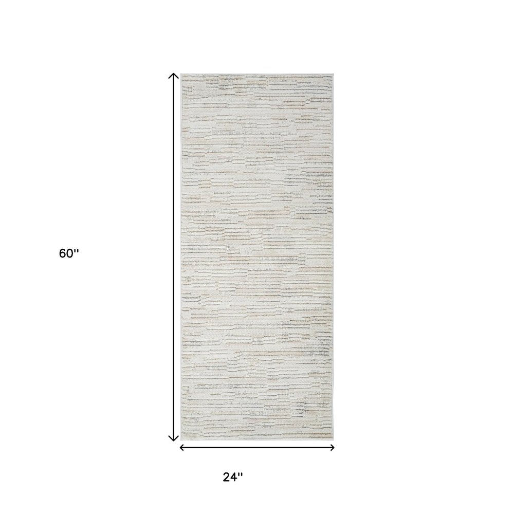 2' X 5' Gray and Beige Geometric Distressed Area Rug