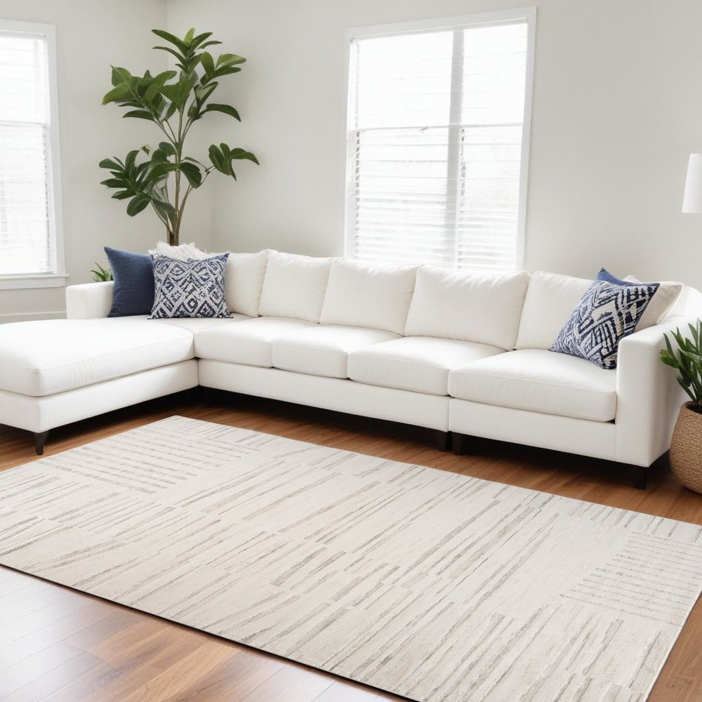 7' X 10' Gray and Beige Geometric Distressed Area Rug