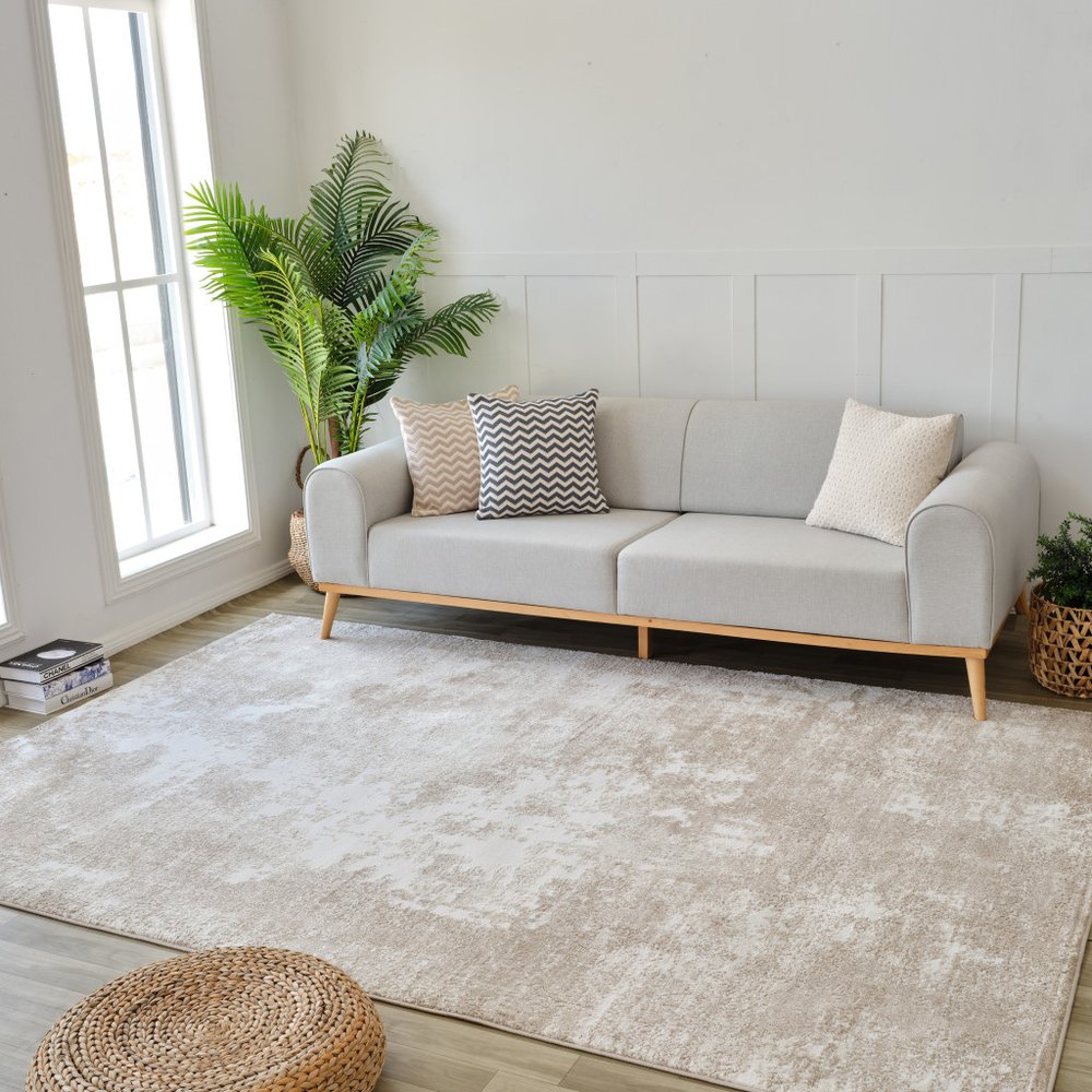 4' X 6' Cream and Beige Abstract Distressed Area Rug
