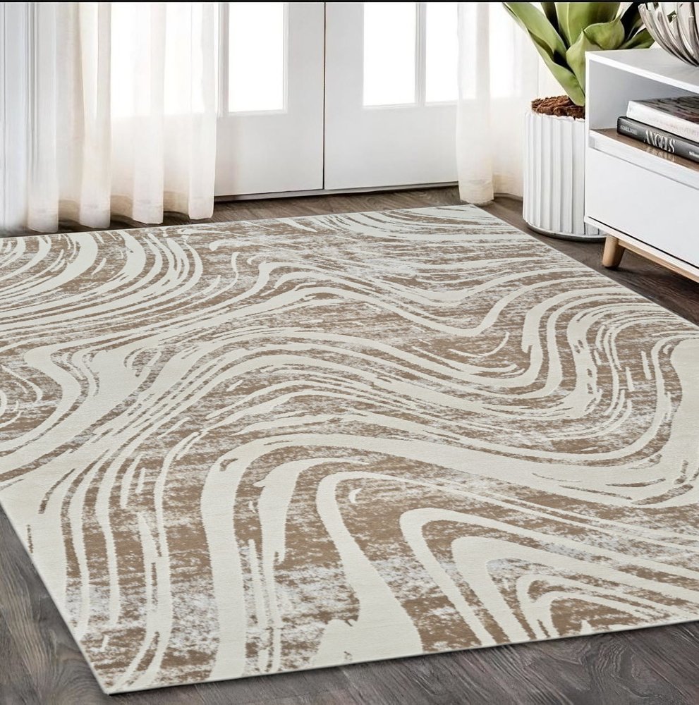 5' X 8' Beige and Brown Abstract Distressed Area Rug