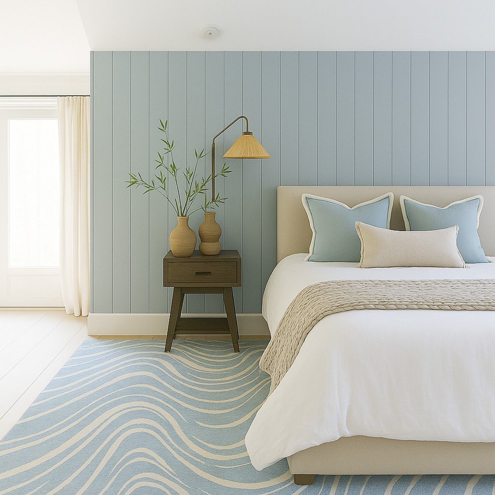 5' X 8' Blue and Beige Abstract Distressed Area Rug