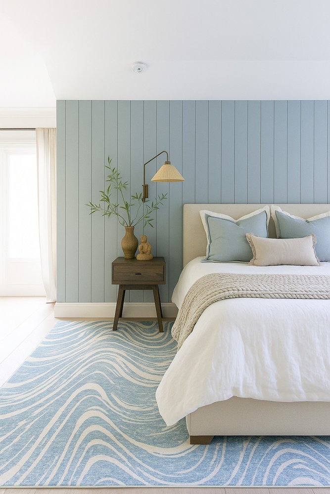 7' X 10' Blue and Beige Abstract Distressed Area Rug