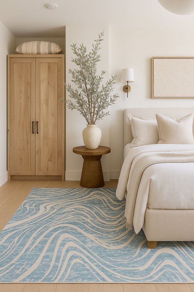 7' X 10' Blue and Beige Abstract Distressed Area Rug