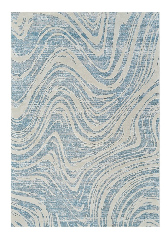 7' X 10' Blue and Beige Abstract Distressed Area Rug