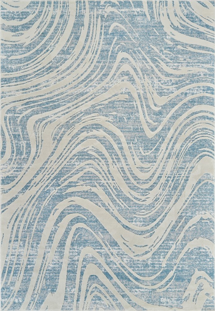 7' X 10' Blue and Beige Abstract Distressed Area Rug