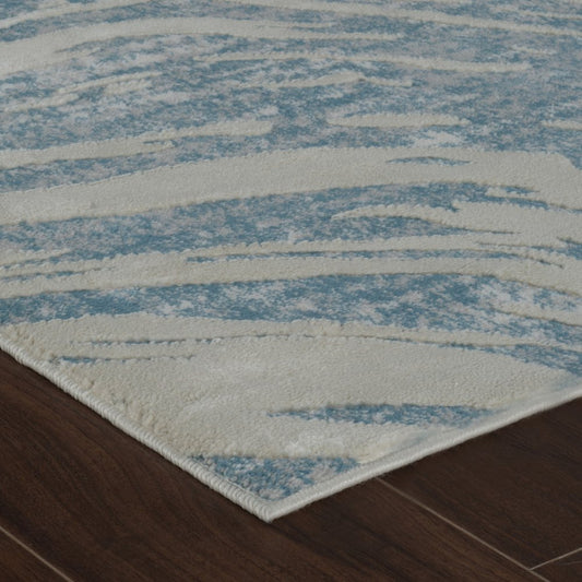 8' X 11' Blue and Beige Abstract Distressed Area Rug