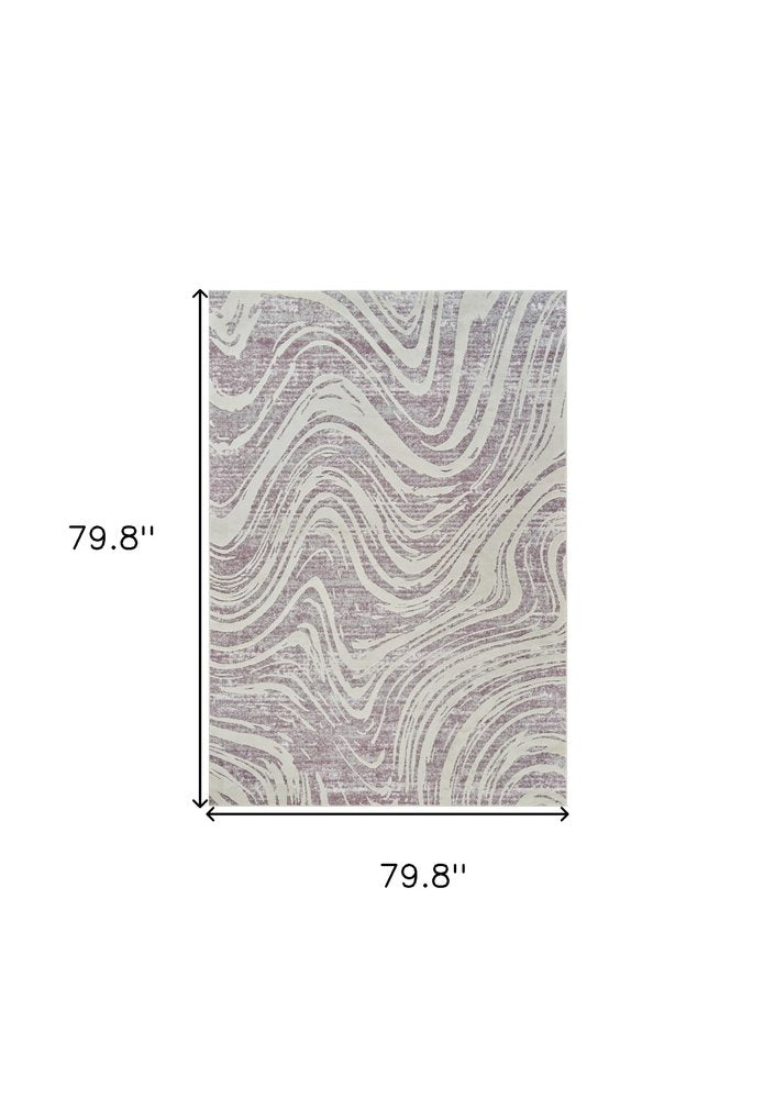 7' X 10' Beige and Purple Abstract Distressed Area Rug