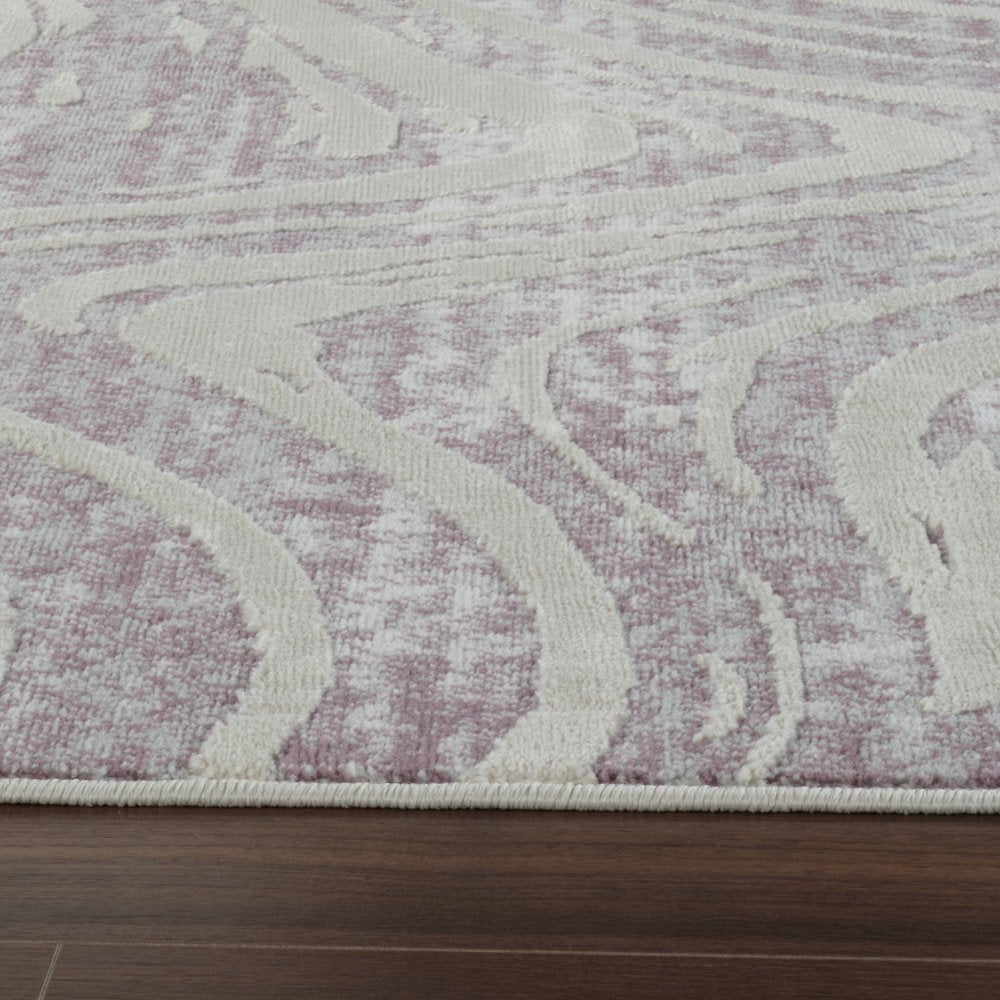 7' X 10' Beige and Purple Abstract Distressed Area Rug