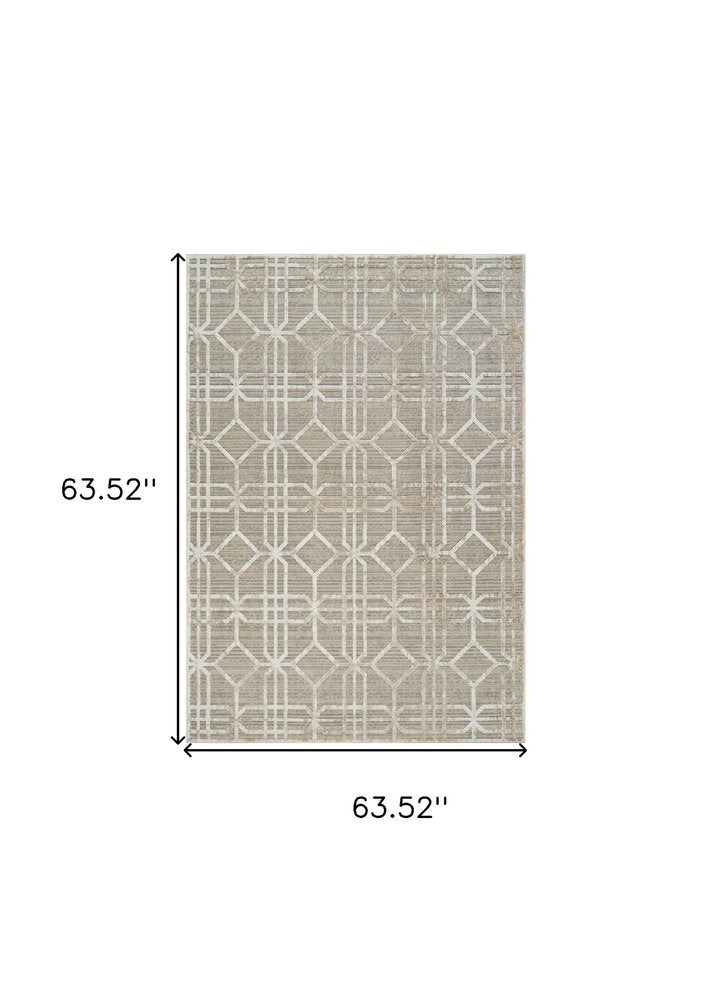 5' X 8' Beige and Brown Abstract Distressed Area Rug