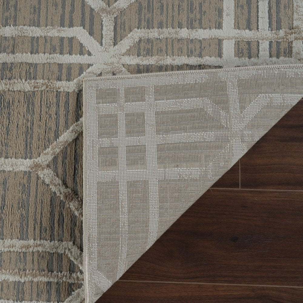 7' X 10' Beige and Brown Abstract Distressed Area Rug