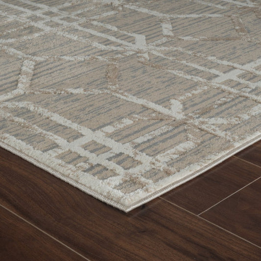 8' X 11' Beige and Brown Abstract Distressed Area Rug