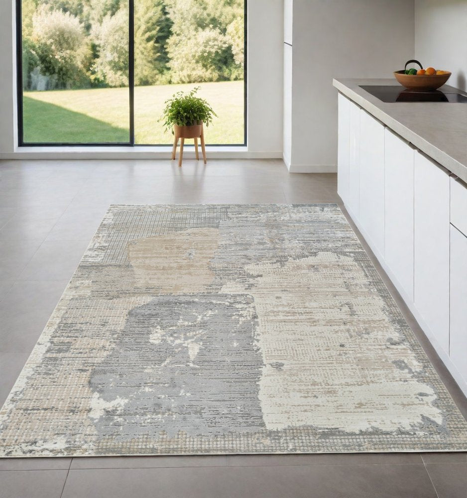 4' X 6' Gray and Cream Abstract Distressed Area Rug