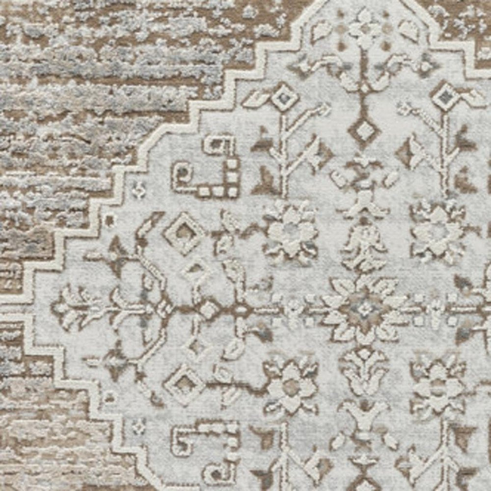 5' X 8' Beige and Brown Abstract Distressed Area Rug