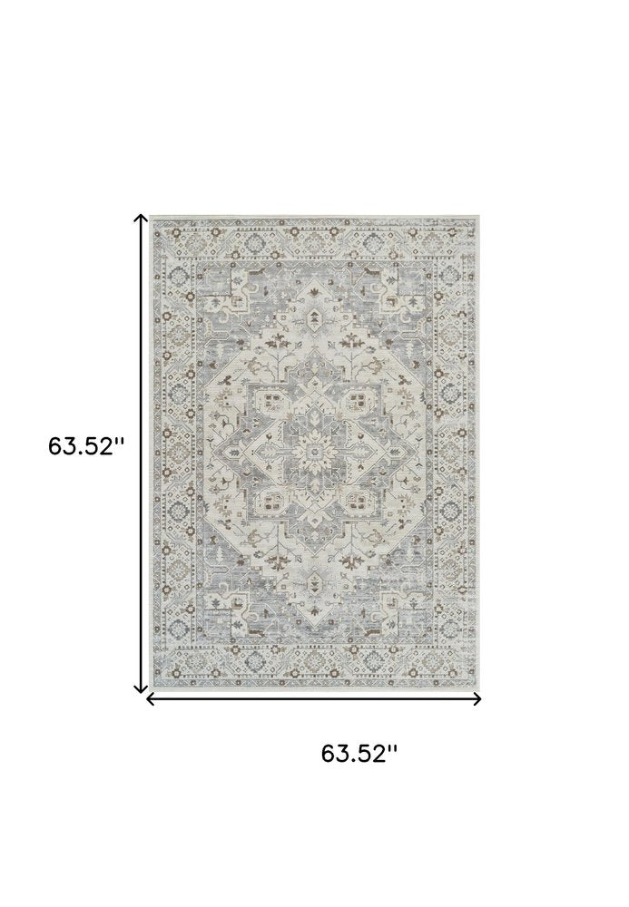 5' X 8' Gray and Beige Oriental Distressed Area Rug