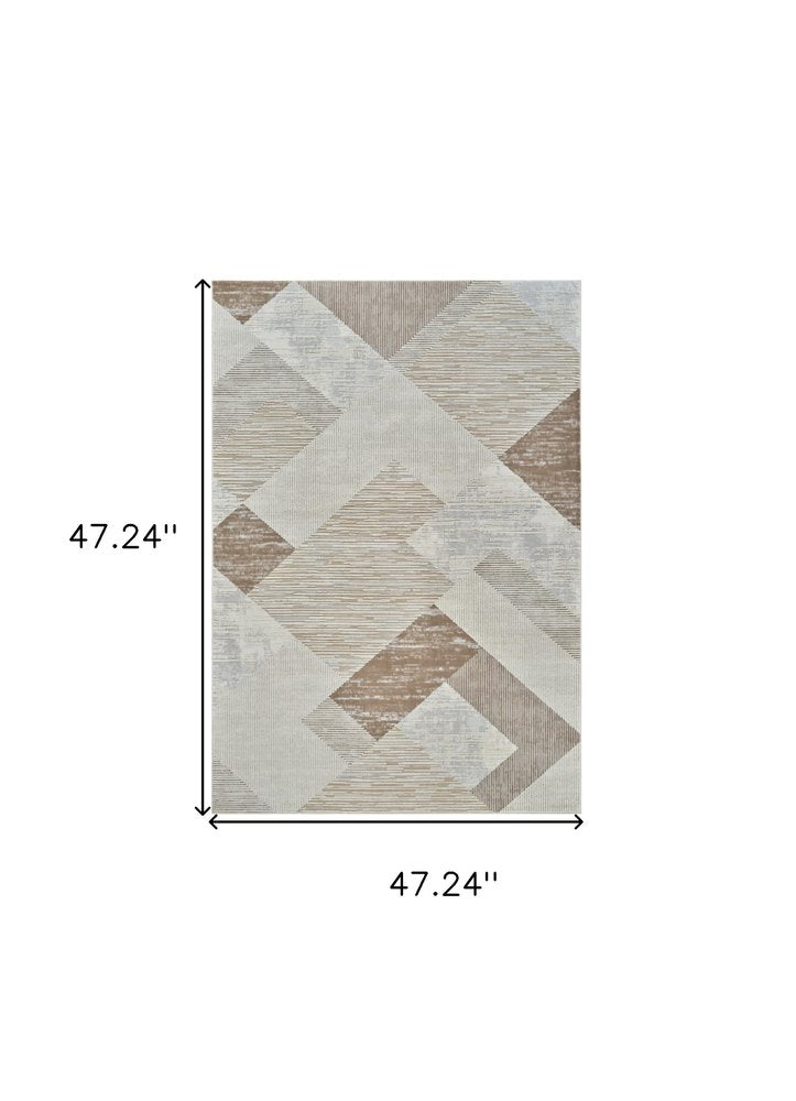4' X 6' Beige and Brown Abstract Distressed Area Rug