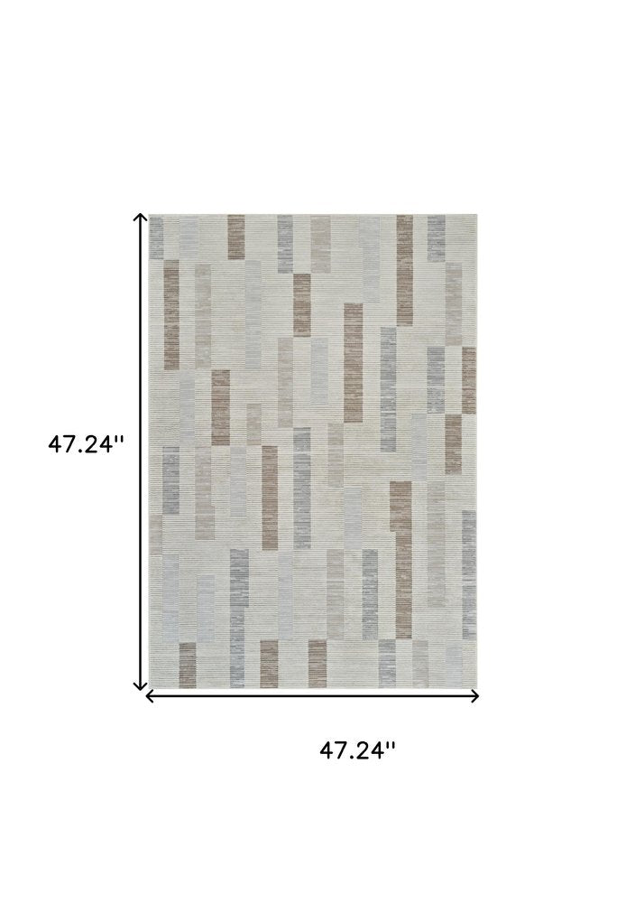 4' X 6' Beige and Brown Abstract Distressed Area Rug