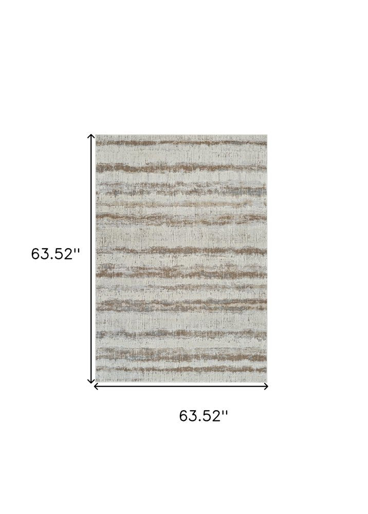 5' X 8' Beige and Brown Abstract Non Skid Area Rug