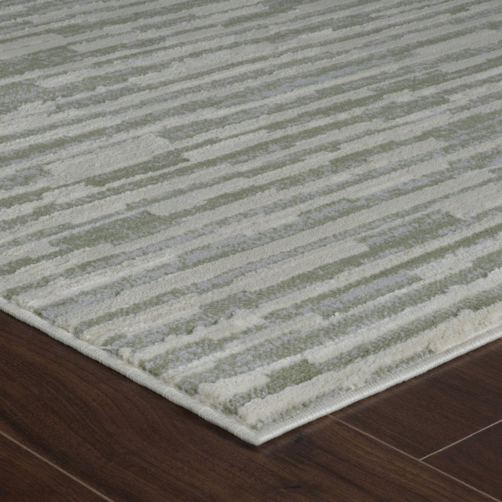 7' X 10' Beige and Green Abstract Distressed Area Rug