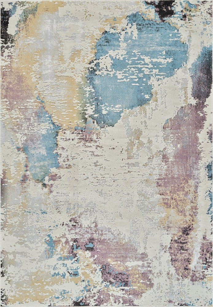 4' X 6' Beige and Blue Abstract Distressed Area Rug