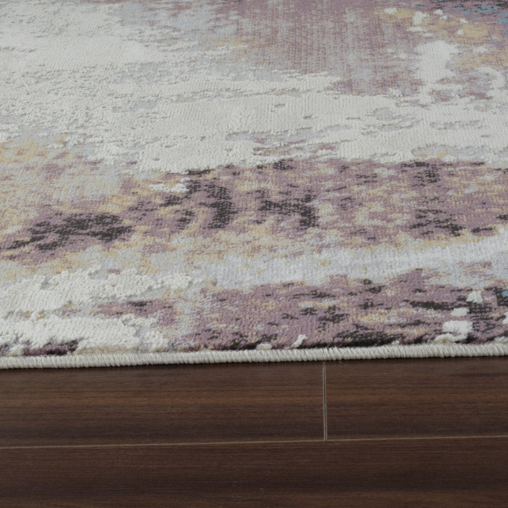 7' X 10' Beige and Blue Abstract Distressed Area Rug