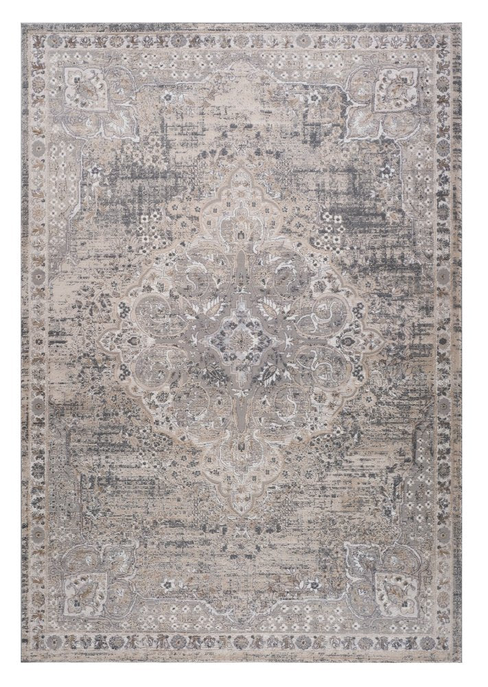 5' X 8' Gray and Beige Oriental Distressed Area Rug