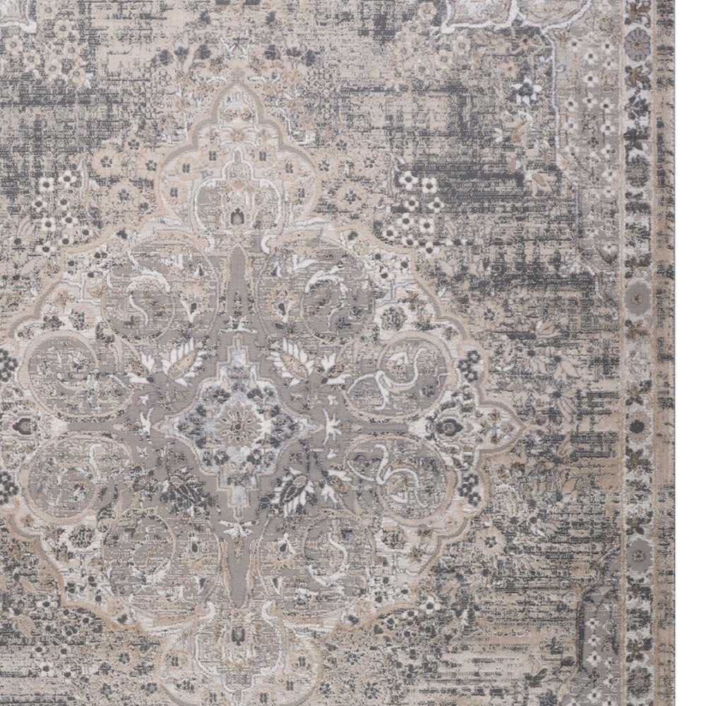 5' X 8' Gray and Beige Oriental Distressed Area Rug