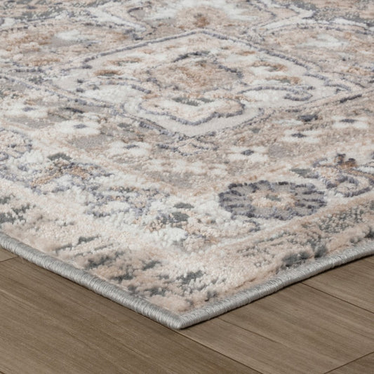 7' X 10' Gray and Beige Oriental Distressed Area Rug