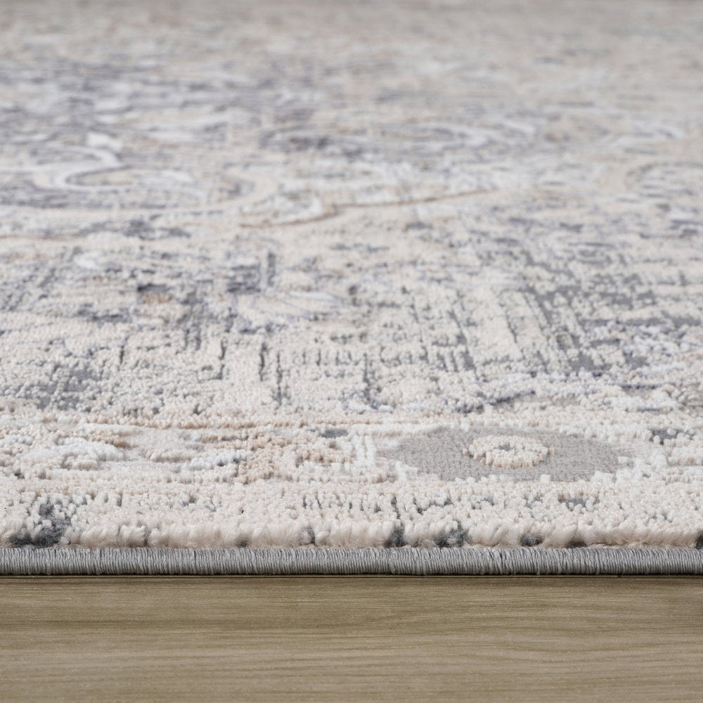7' X 10' Gray and Beige Oriental Distressed Area Rug