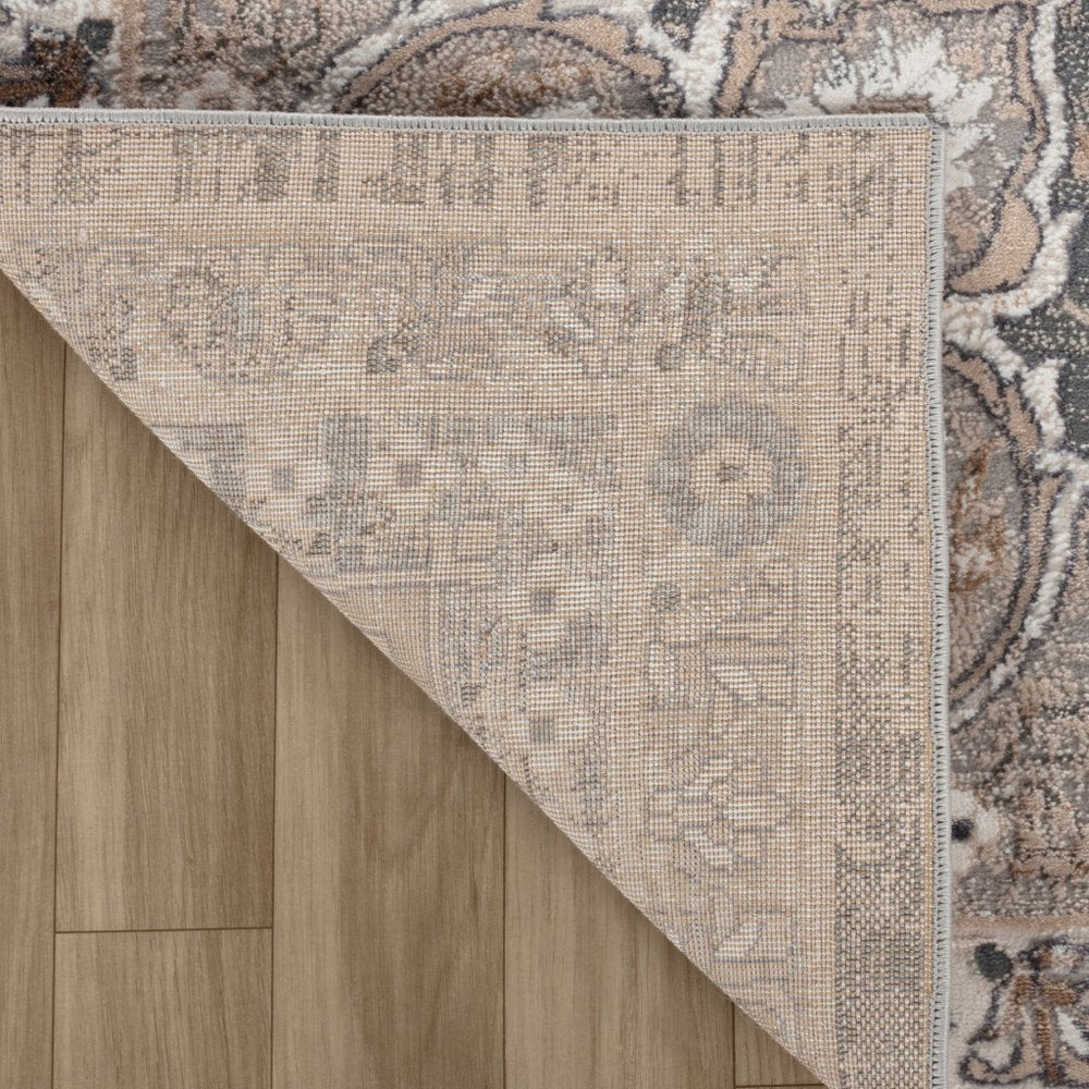 7' X 10' Gray and Beige Oriental Distressed Area Rug
