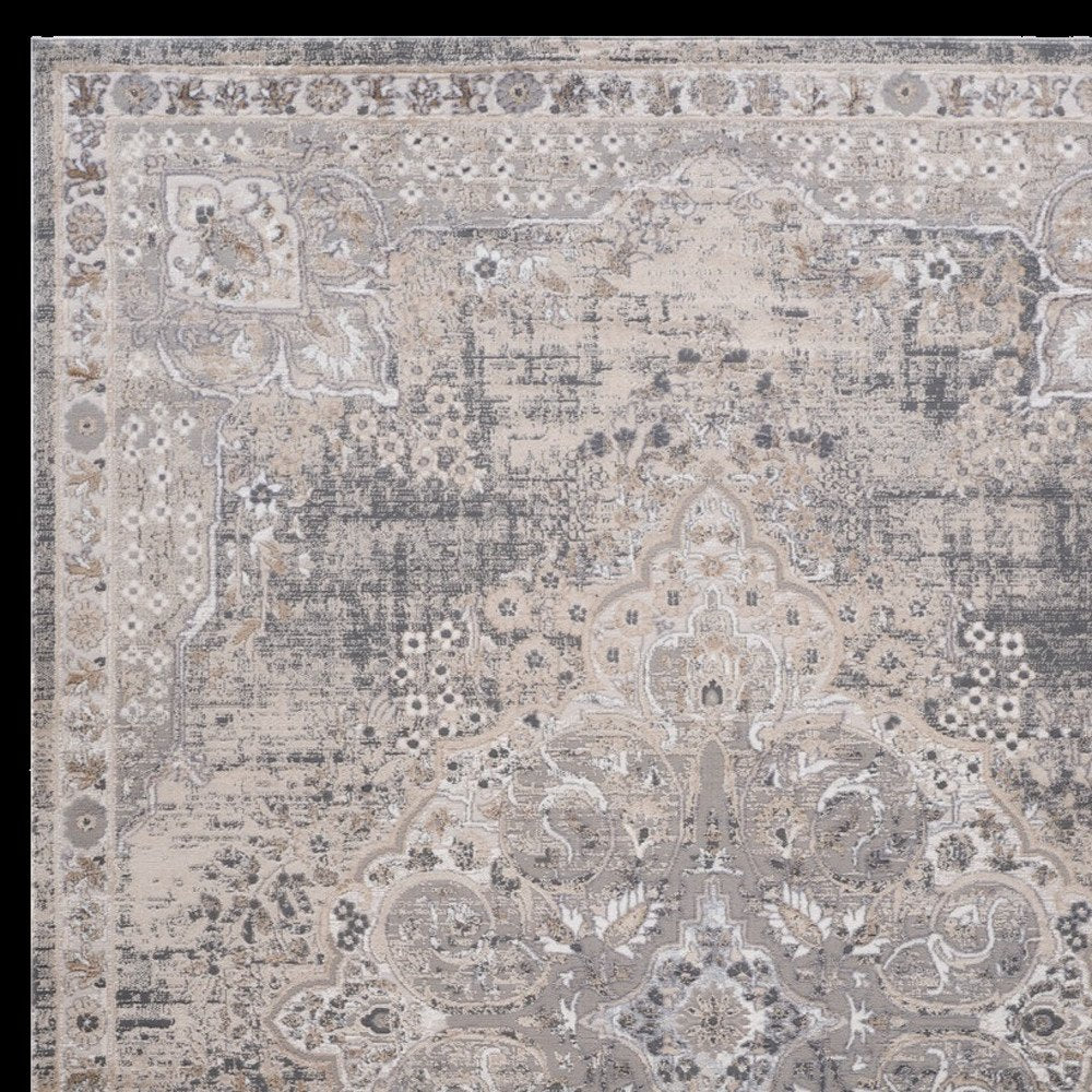 7' X 10' Gray and Beige Oriental Distressed Area Rug
