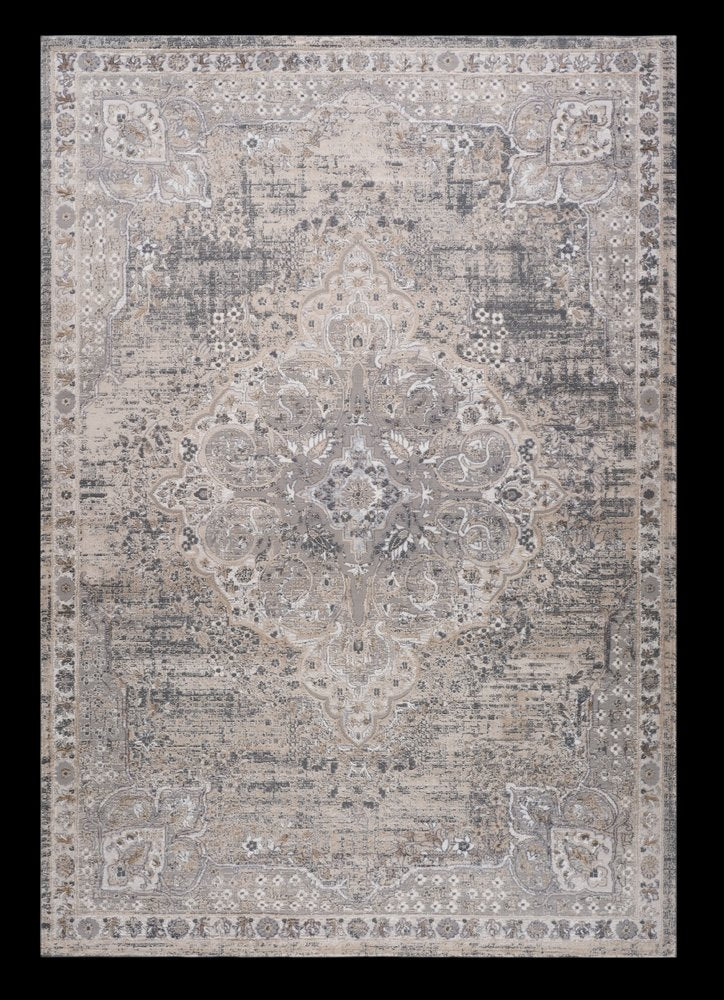 7' X 10' Gray and Beige Oriental Distressed Area Rug