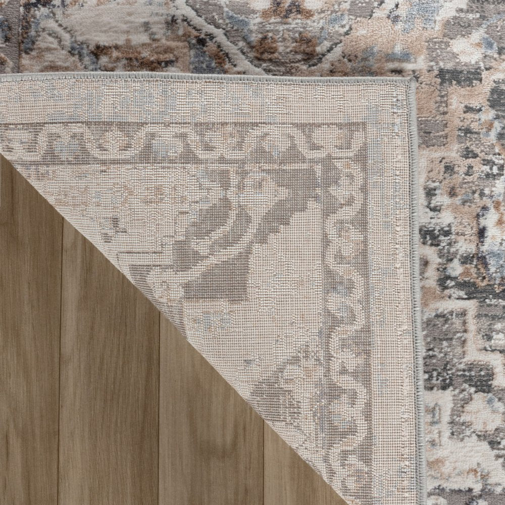 4' X 6' Blue and Gray Oriental Distressed Area Rug