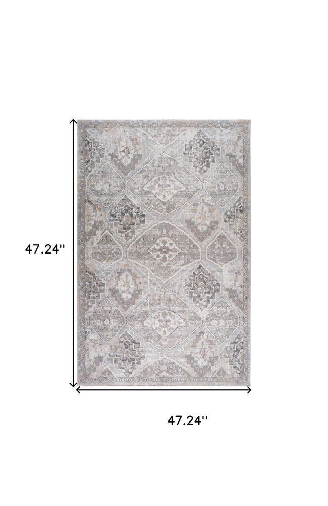 4' X 6' Blue and Gray Oriental Distressed Area Rug