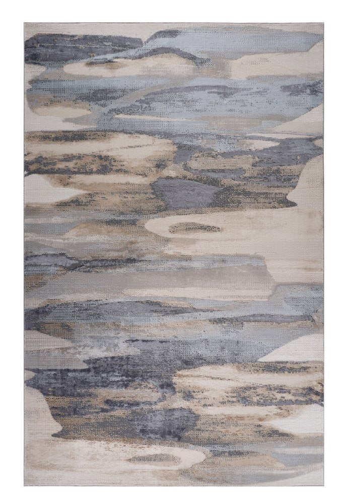 7' X 10' Gray Blue and Beige Abstract Worn Faded Area Rug