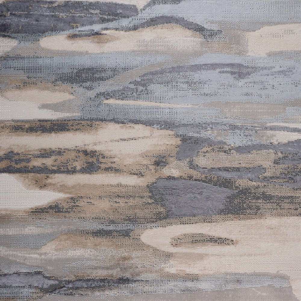 7' X 10' Gray Blue and Beige Abstract Worn Faded Area Rug