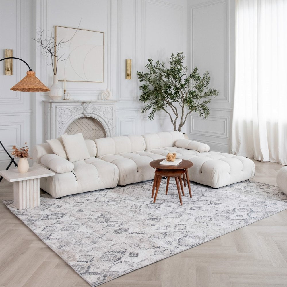 7' X 10' Beige and Gray Abstract Distressed Area Rug