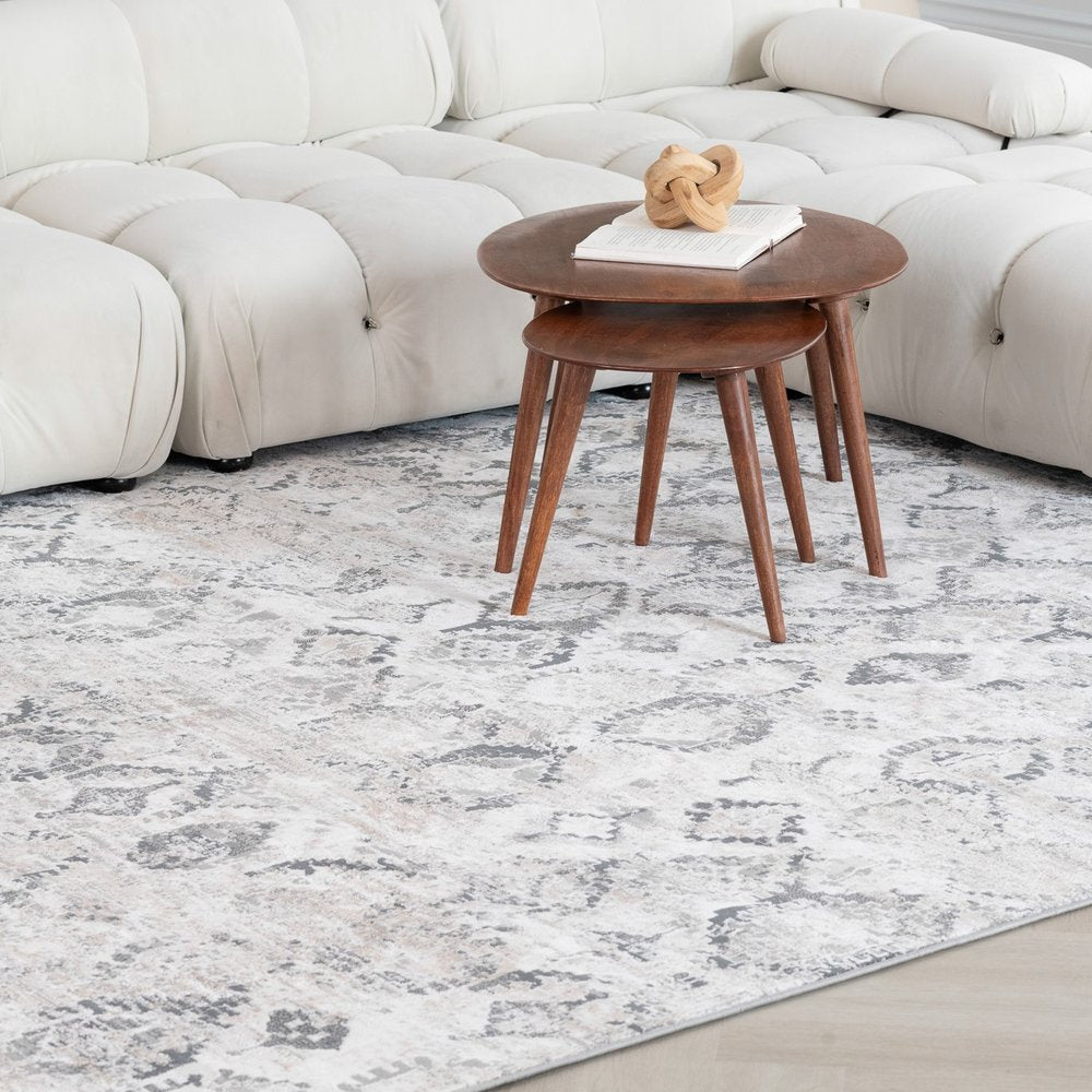 7' X 10' Beige and Gray Abstract Distressed Area Rug