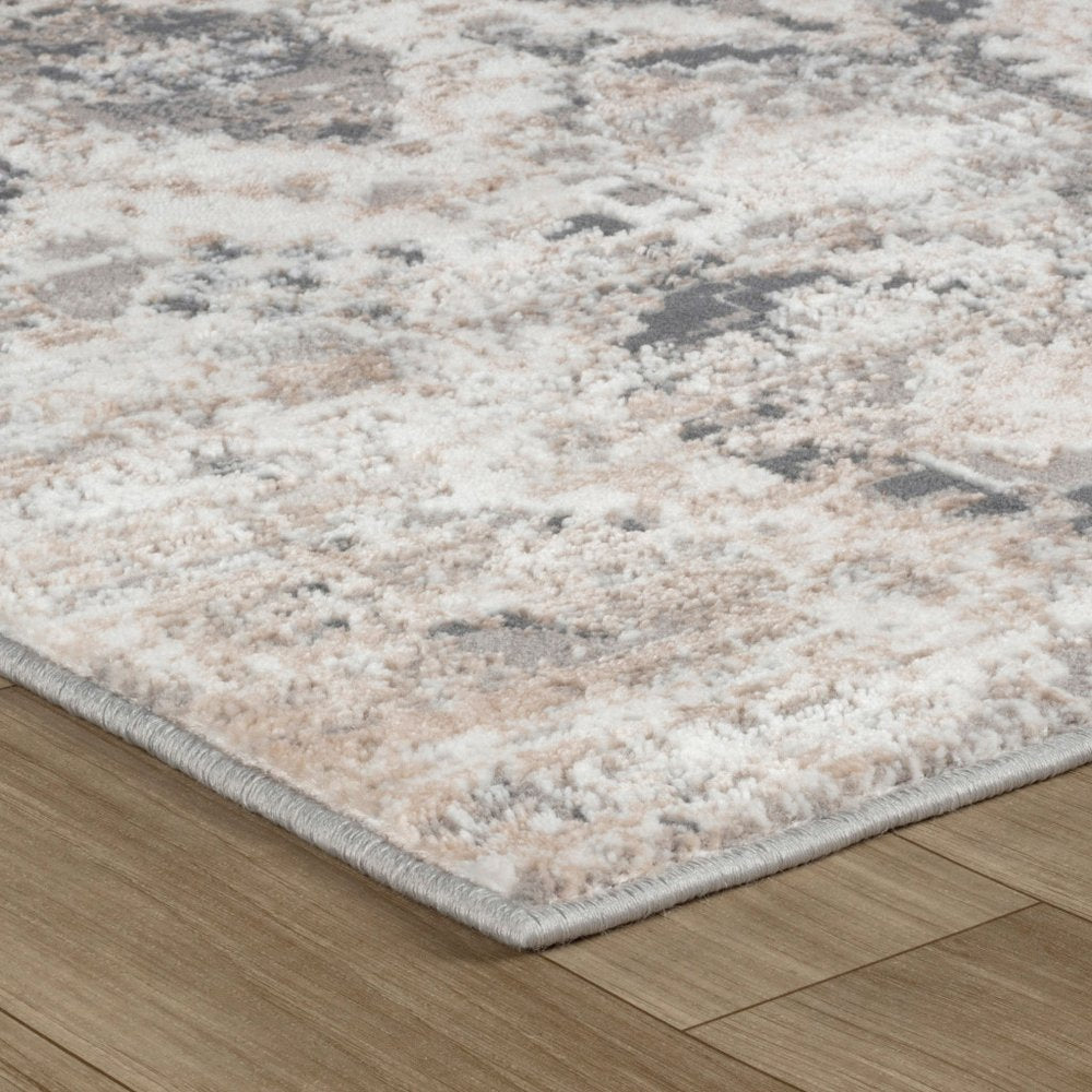 7' X 10' Beige and Gray Abstract Distressed Area Rug