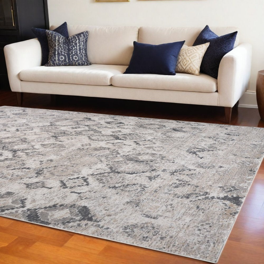 7' X 10' Beige and Gray Abstract Distressed Area Rug
