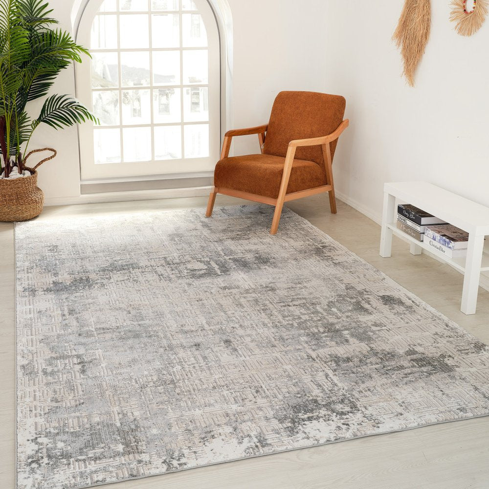 4' X 6' Gray and Beige Abstract Distressed Area Rug
