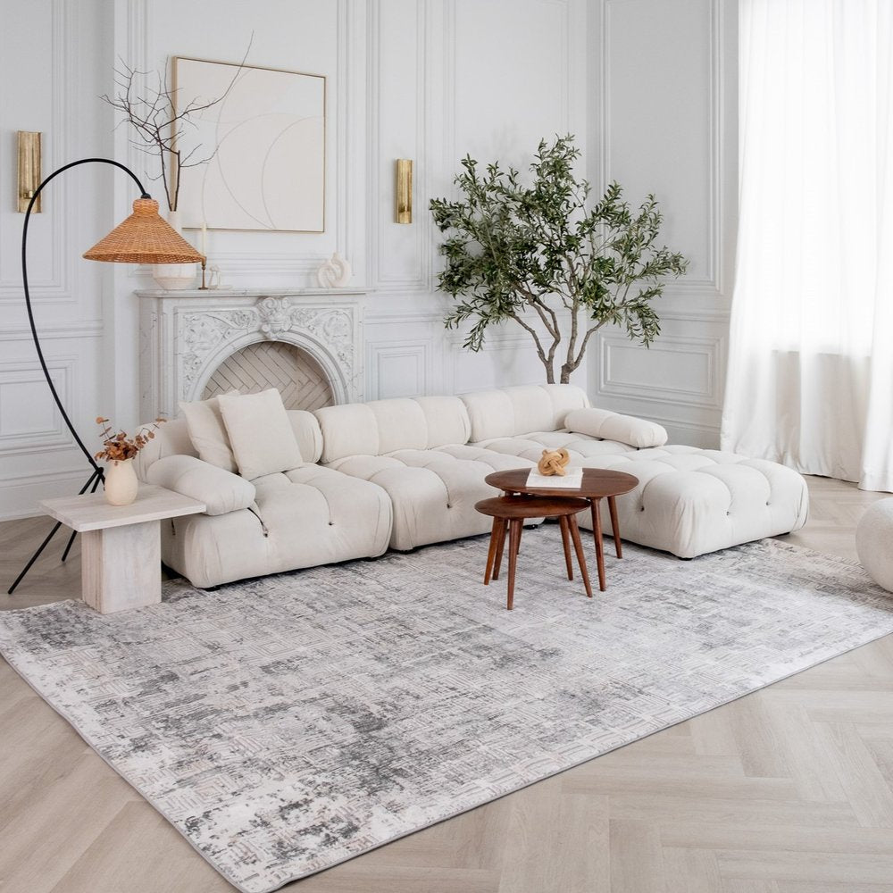 5' X 8' Gray and Beige Abstract Distressed Area Rug