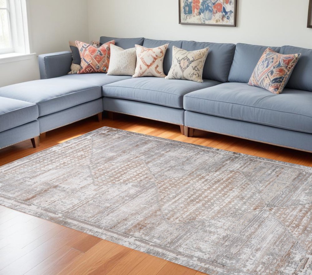 7' X 10' Gray and Brown Abstract Distressed Area Rug