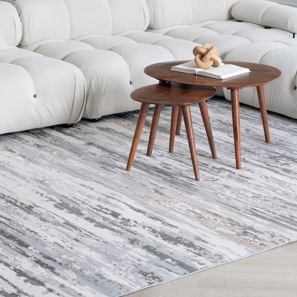 4' X 6' Gray and Beige Abstract Distressed Area Rug