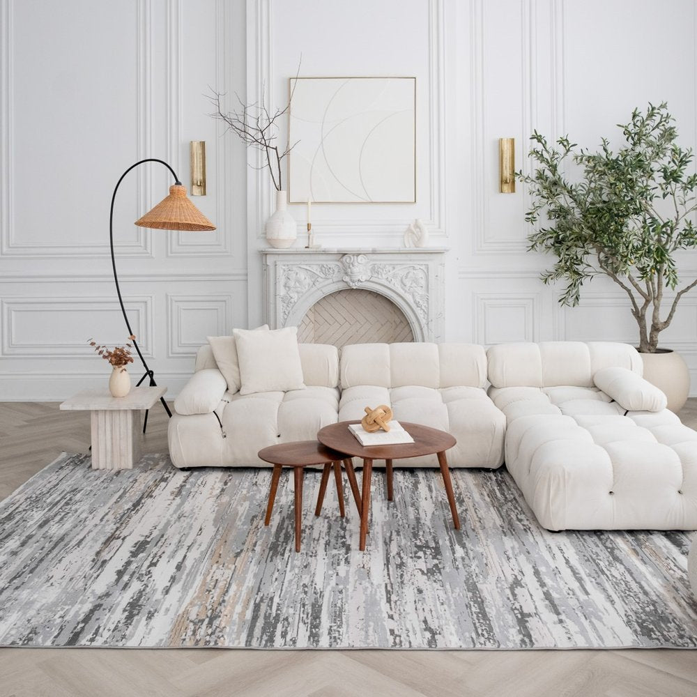 4' X 6' Gray and Beige Abstract Distressed Area Rug