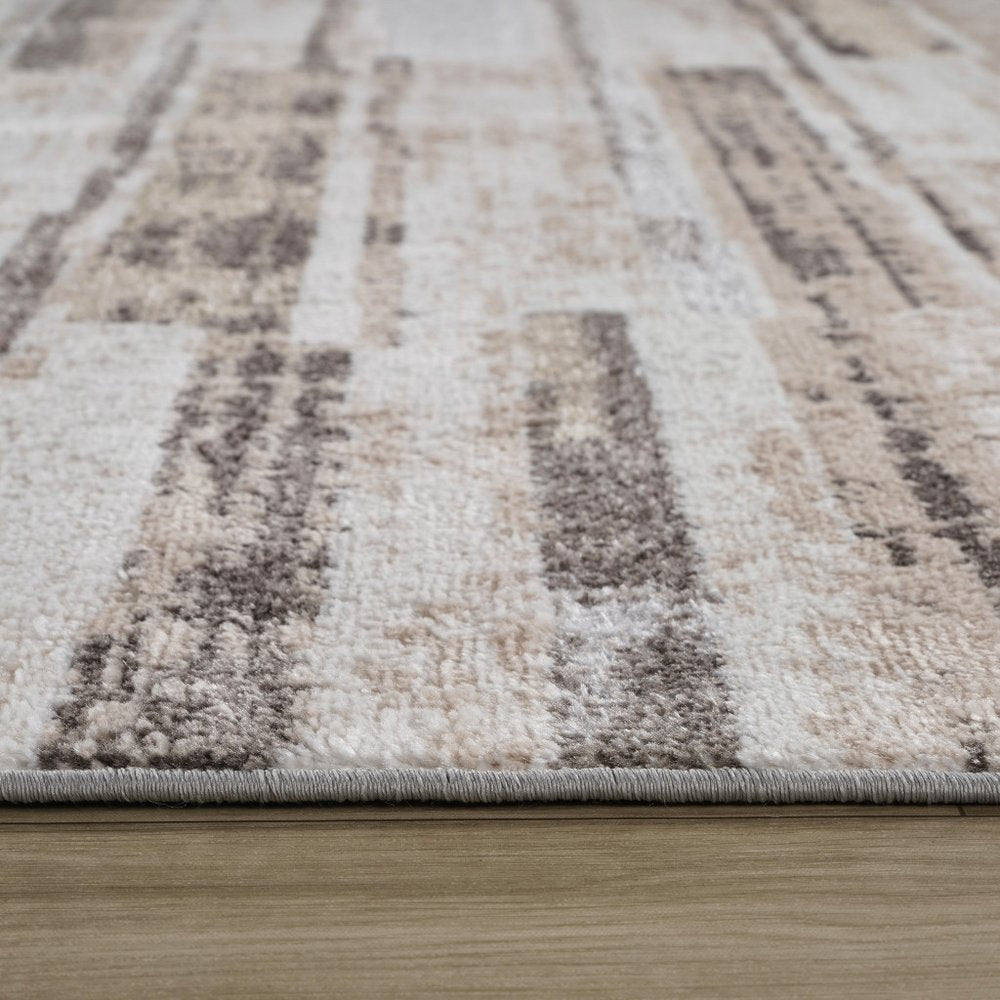4' X 6' Beige and Brown Abstract Distressed Area Rug