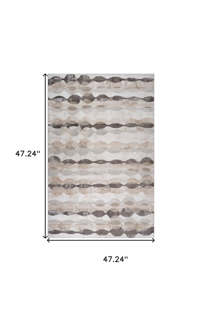 4' X 6' Beige and Brown Abstract Distressed Area Rug