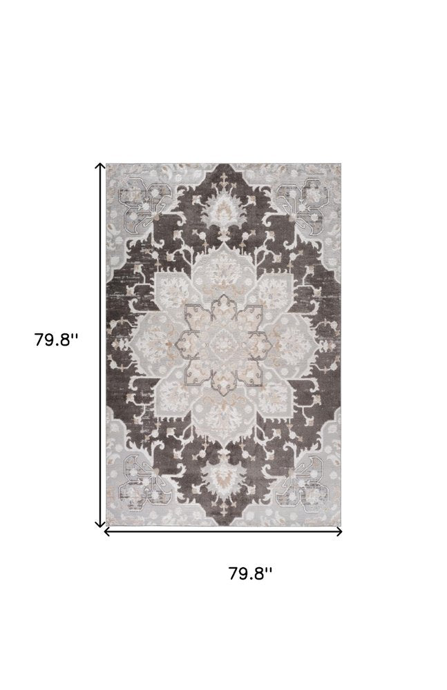 7' X 10' Gray and Brown Southwestern Distressed Area Rug